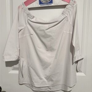 CUPIO Womens White Tie Button Down Back 3/4 Sleeve Off Shoulder